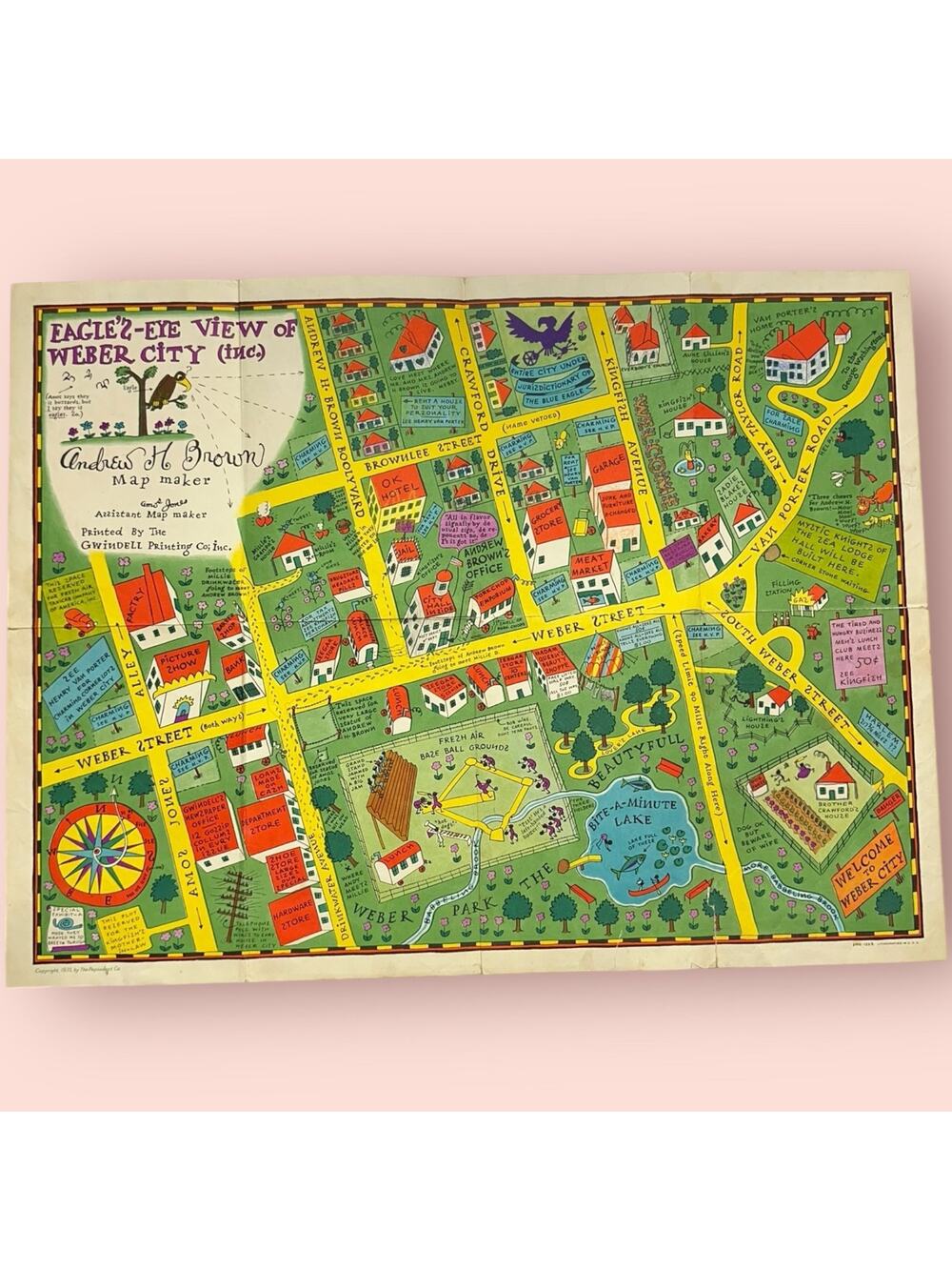 VINTAGE  AMOS & ANDY 1935 "EAGLES EYE VIEW OF WEBER CITY STREET MAP ~ PEPSODENT